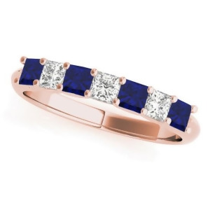 Diamond and Blue Sapphire Princess Wedding Band Ring 18k Rose Gold 0.70ct - All