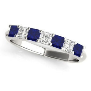 Diamond and Blue Sapphire Princess Wedding Band Ring Palladium 0.70ct - All