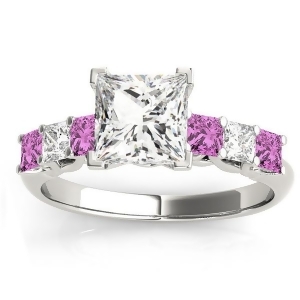 Princess Diamond and Pink Sapphire Engagement Ring Palladium 0.60ct - All