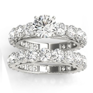 Luxury Diamond Eternity Bridal Ring Set Platinum 4.57ct - All