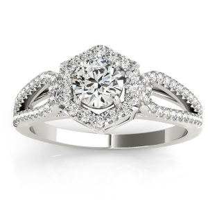 Diamond Shaped Halo Diamond Engagement Ring 14k White Gold 0.37ct - All
