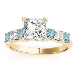 Princess Diamond and Aquamarine Engagement Ring 18k Yellow Gold 0.60ct - All