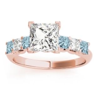 Princess Diamond and Aquamarine Engagement Ring 18k Rose Gold 0.60ct - All