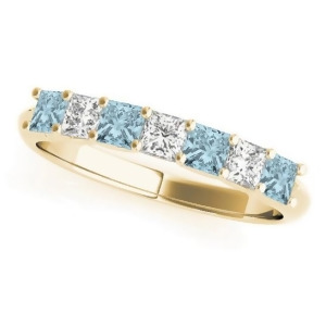 Diamond and Aquamarine Princess Wedding Band Ring 14k Yellow Gold 0.70ct - All