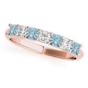 Diamond and Aquamarine Princess Wedding Band Ring 14k Rose Gold 0.70ct - All
