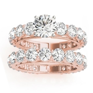 Luxury Diamond Eternity Bridal Ring Set 14k Rose Gold 4.57ct - All