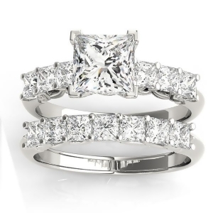 Diamond Princess cut Bridal Set Ring 14k White Gold 1.30ct - All