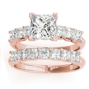 Diamond Princess cut Bridal Set Ring 14k Rose Gold 1.30ct - All