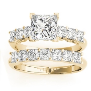 Diamond Princess cut Bridal Set Ring 18k Yellow Gold 1.30ct - All