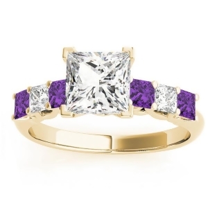 Princess Diamond and Amethyst Engagement Ring 18k Yellow Gold 0.60ct - All