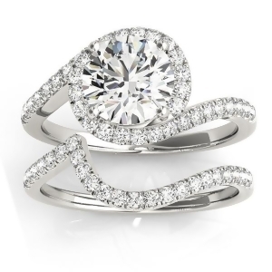 Diamond Halo Swirl Bridal Engagement Ring Set14k White Gold 0.43ct - All