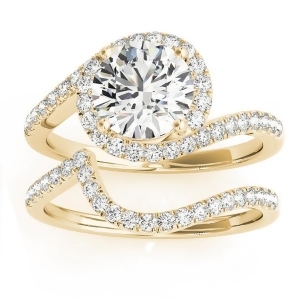 Diamond Halo Swirl Bridal Engagement Ring Set14k Yellow Gold 0.43ct - All