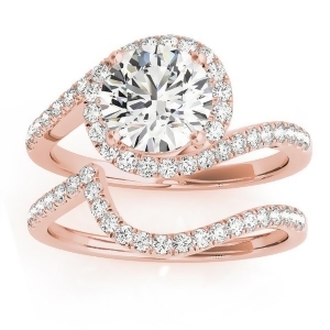 Diamond Halo Swirl Bridal Engagement Ring Set14k Rose Gold 0.43ct - All