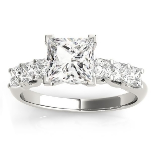 Diamond Princess Cut Engagement Ring 14k White Gold 0.60ct - All