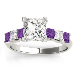 Princess Diamond and Amethyst Engagement Ring Palladium 0.60ct - All