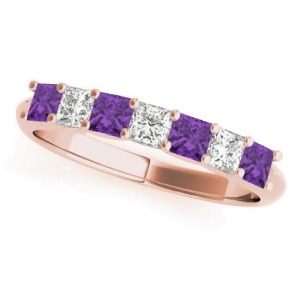 Diamond and Amethyst Princess Wedding Band Ring 14k Rose Gold 0.70ct - All