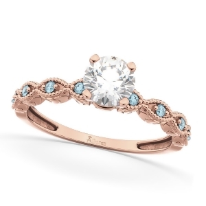 Vintage Diamond and Aquamarine Engagement Ring 18k Rose Gold 0.75ct - All