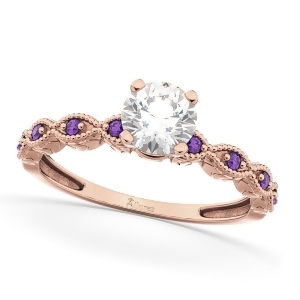 Vintage Diamond and Amethyst Engagement Ring 14k Rose Gold 1.50ct - All