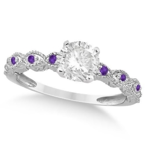 Vintage Diamond and Amethyst Engagement Ring 18k White Gold 0.75ct - All