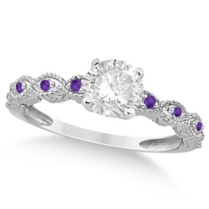 Vintage Diamond and Amethyst Engagement Ring 18k White Gold 1.00ct - All