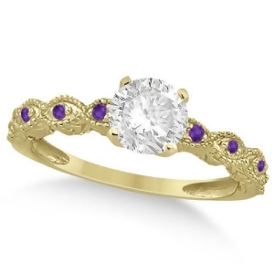 Vintage Diamond and Amethyst Engagement Ring 18k Yellow Gold 0.50ct - All