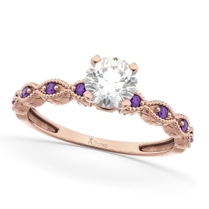 Vintage Diamond and Amethyst Engagement Ring 18k Rose Gold 0.50ct - All