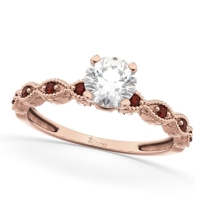 Vintage Diamond and Garnet Engagement Ring 18k Rose Gold 1.00ct - All