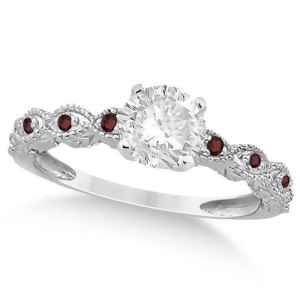 Vintage Diamond and Garnet Engagement Ring Platinum 0.50ct - All