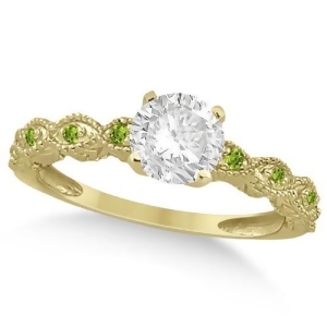 Vintage Diamond and Peridot Engagement Ring 18k Yellow Gold 1.50ct - All