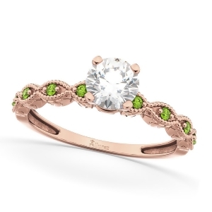 Vintage Diamond and Peridot Engagement Ring 18k Rose Gold 0.50ct - All