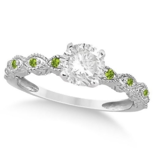 Vintage Diamond and Peridot Engagement Ring 14k White Gold 0.50ct - All