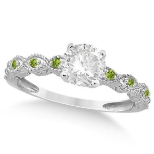 Vintage Diamond and Peridot Engagement Ring 14k White Gold 0.75ct - All