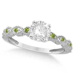 Vintage Diamond and Peridot Engagement Ring 18k White Gold 0.50ct - All