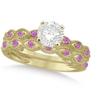 Vintage Diamond and Pink Sapphire Bridal Set 18k Yellow Gold 0.70ct - All