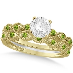 Vintage Diamond and Peridot Bridal Set 14k Yellow Gold 0.95ct - All