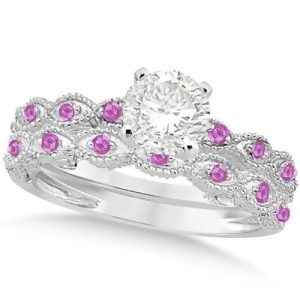 Vintage Diamond and Pink Sapphire Bridal Set Palladium 0.95ct - All