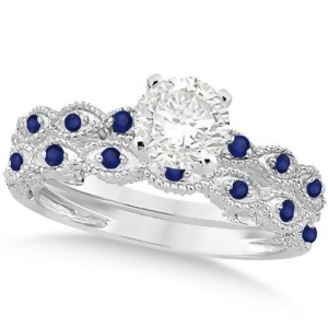 Vintage Diamond and Blue Sapphire Bridal Set Platinum 0.95ct - All