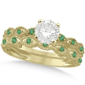 Vintage Diamond and Emerald Bridal Set 14k Yellow Gold 0.70ct - All