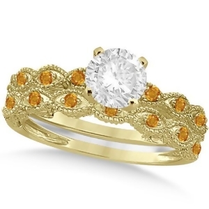 Vintage Diamond and Citrine Bridal Set 14k Yellow Gold 0.70ct - All