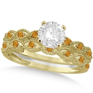 Vintage Diamond and Citrine Bridal Set 14k Yellow Gold 1.20ct - All