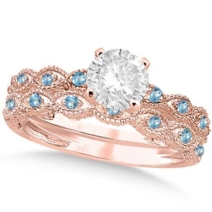 Vintage Diamond and Blue Topaz Bridal Set 14k Rose Gold 0.70ct - All