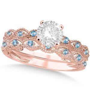 Vintage Diamond and Blue Topaz Bridal Set 14k Rose Gold 1.20ct - All