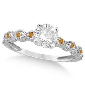 Vintage Diamond and Citrine Engagement Ring 18k White Gold 0.50ct - All