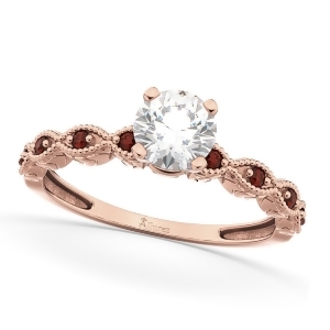 Vintage Diamond and Garnet Engagement Ring 14k Rose Gold 1.00ct - All