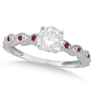 Vintage Diamond and Ruby Engagement Ring 14k White Gold 0.50ct - All