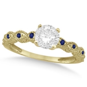 Vintage Diamond and Blue Sapphire Engagement Ring 14k Yellow Gold 0.75ct - All