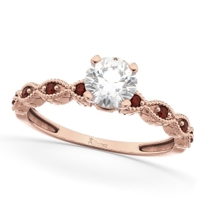 Vintage Diamond and Garnet Engagement Ring 18k Rose Gold 0.75ct - All