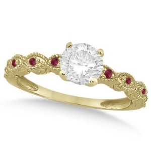Vintage Diamond and Ruby Engagement Ring 14k Yellow Gold 0.75ct - All