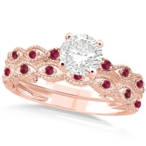 Vintage Diamond and Ruby Bridal Set 18k Rose Gold 0.70ct - All