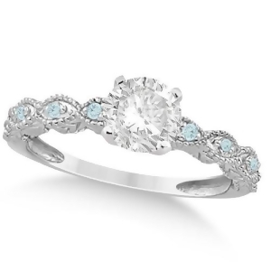 Vintage Diamond and Aquamarine Engagement Ring 14k White Gold 1.50ct - All